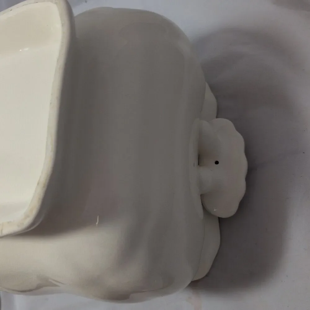 Vintage White Ceramic Soup Tureen with Lid and Ladle Scalloped Cream Shabby Chic